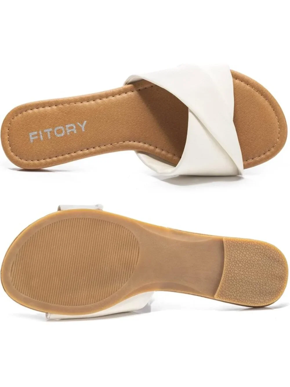 Women's White Flat Sandals Fashion Slides With Soft Leather Slippers Casual